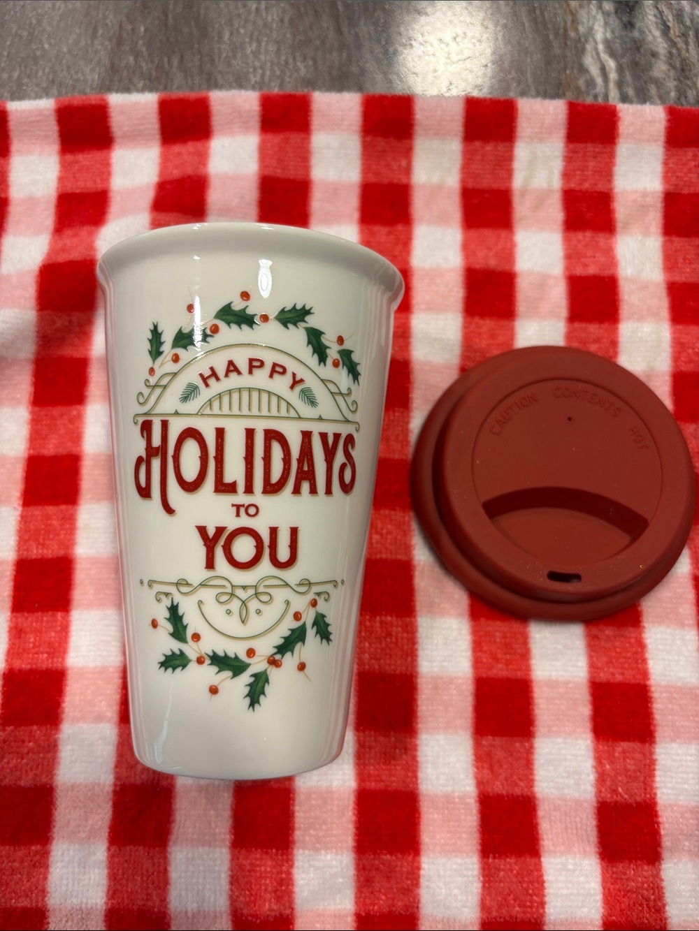 Lenox Christmas porcelain travel tumbler good used shape